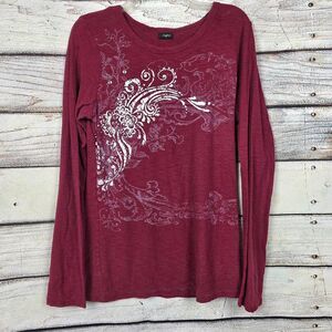 Daytrip Burgundy Graphic Long Sleeve Top Womens XL